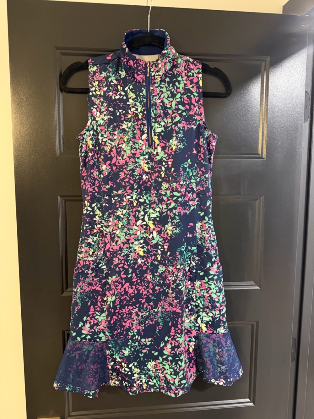 Empowered By You Navy Floral Sleeveless Zip Golf Dress with Pink & Mint Accents